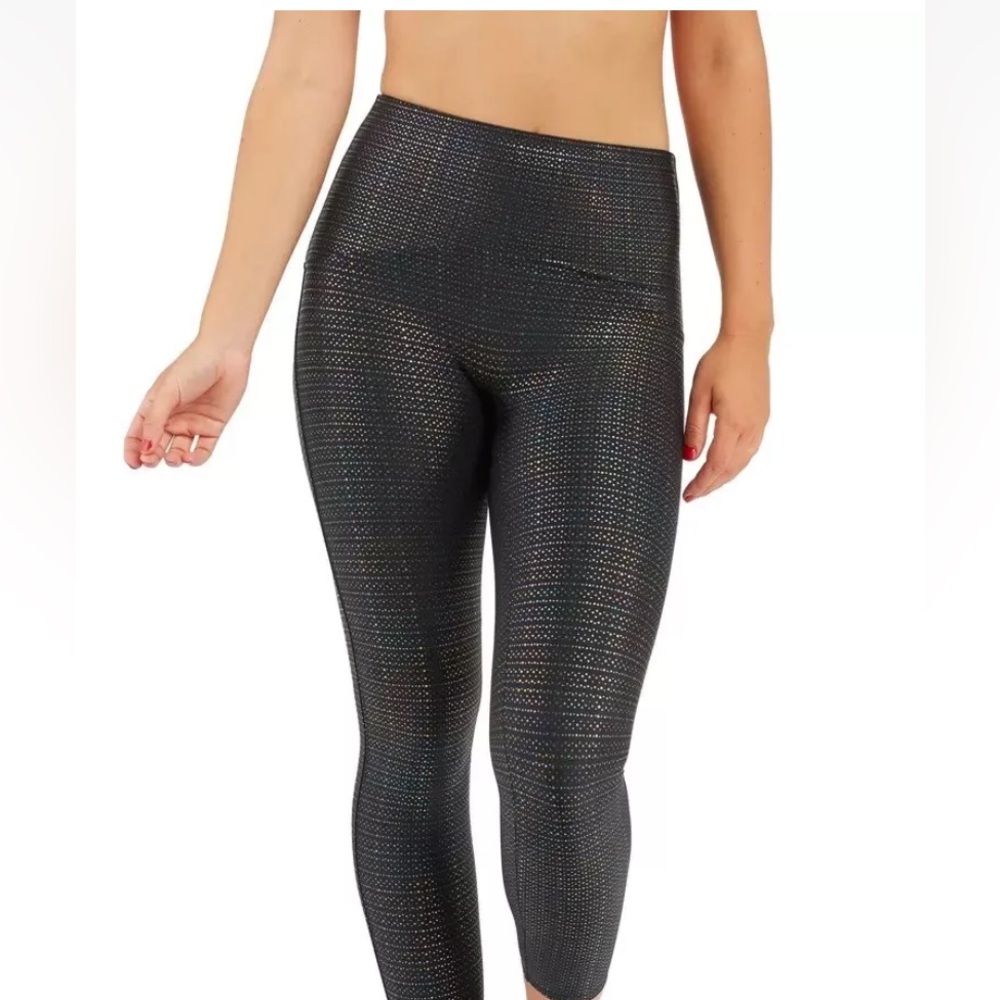 Spanx Metallic Dot Print 7/8 Yoga Pants | Black | Size Large L 12 Skulpt